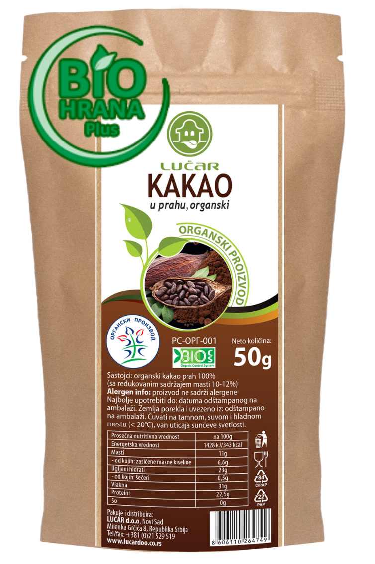 Kakao organski sirovi 50g Lucar